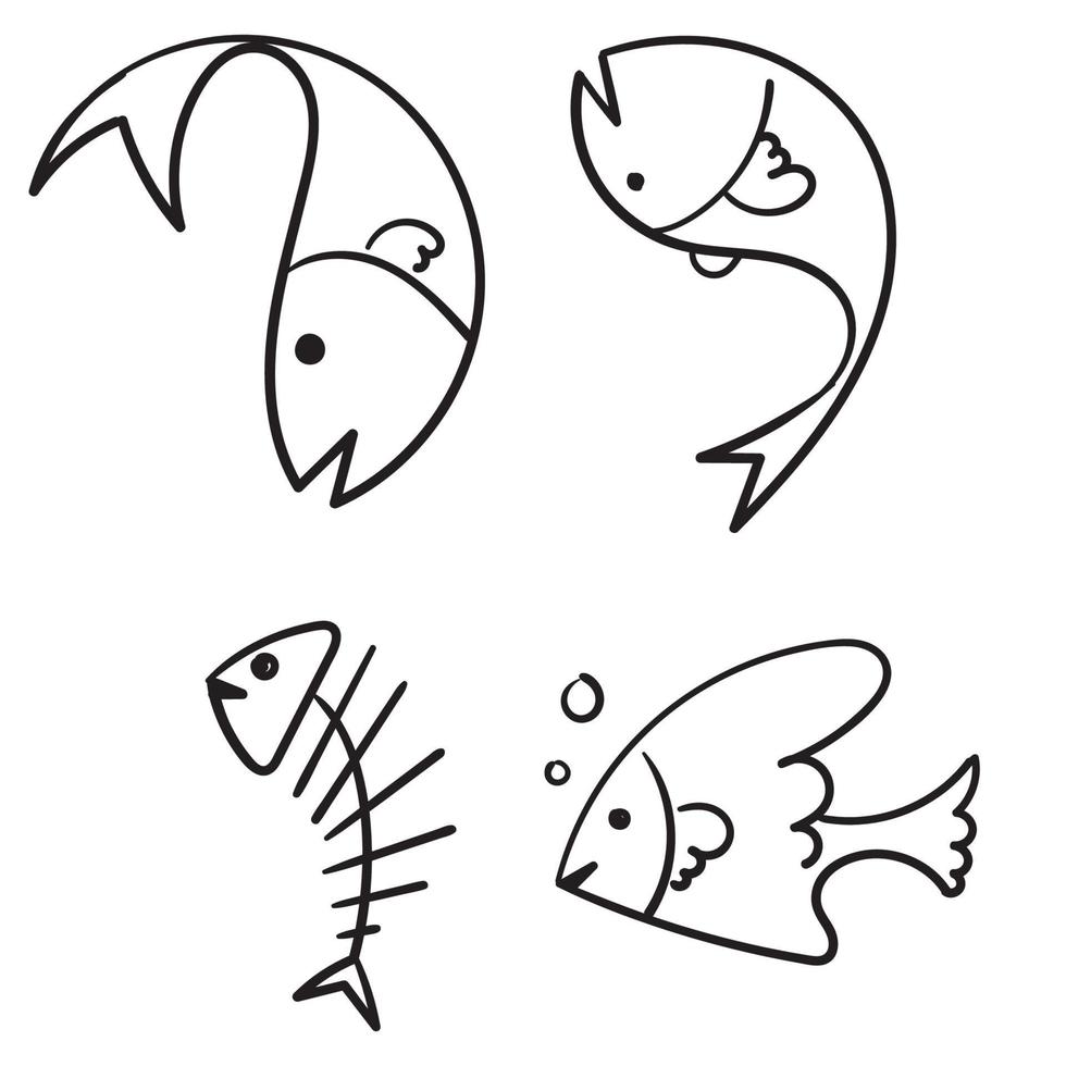 doodle fish collection cartoon style vector