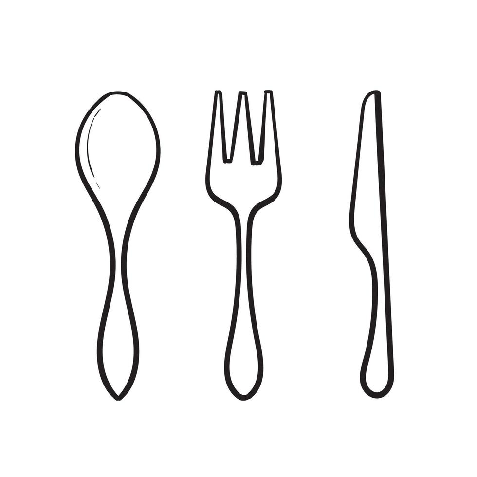 vector de ilustración de icono de cuchara, tenedor y cuchillo de doodle dibujado a mano