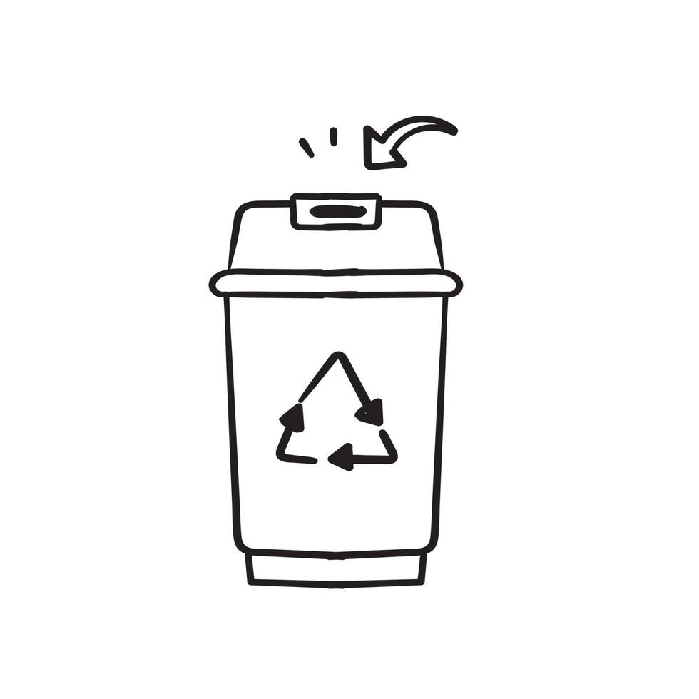 icono de cubo de basura dibujado a mano con fondo aislado de ilustración de símbolo de flecha vector