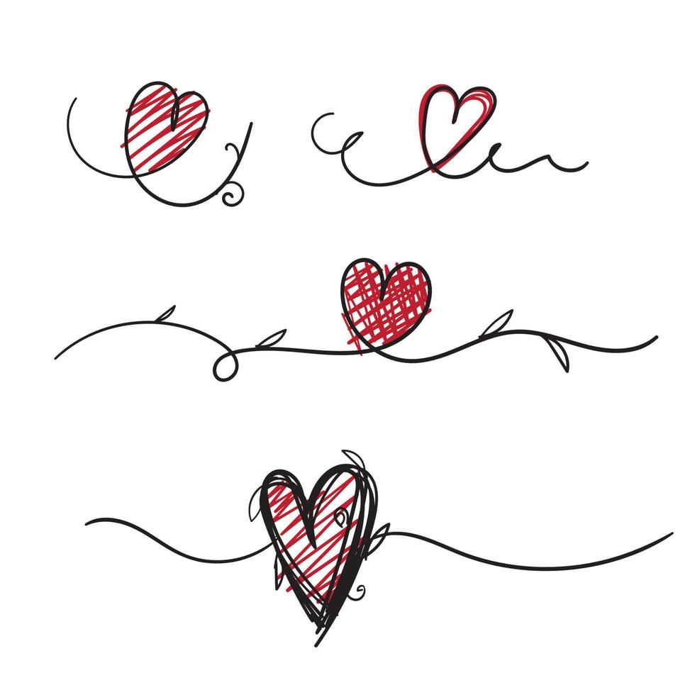 hand drawn doodle love heart tangled with nature continuous line art style vector