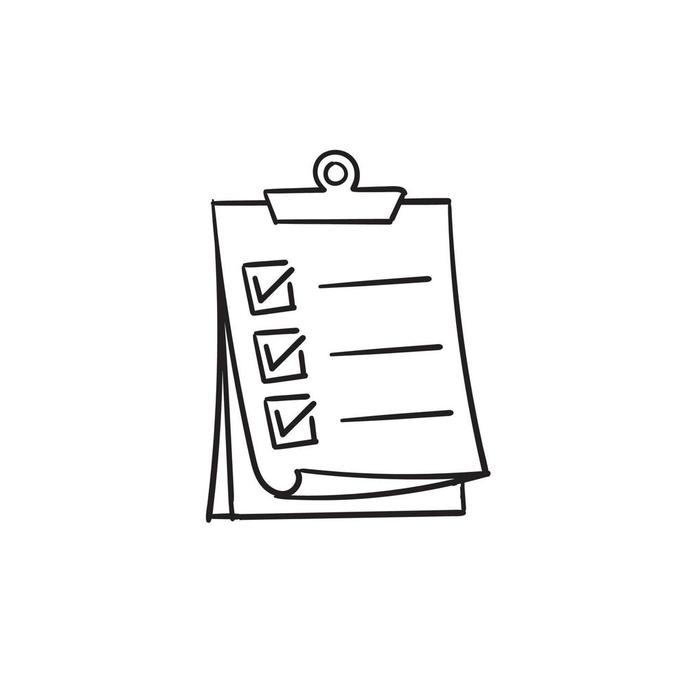 hand drawn doodle clipboard with check mark sign icon illustration line art vector
