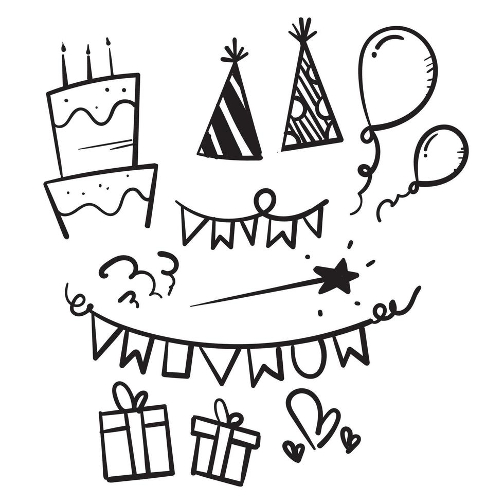 hand drawn doodle birthday element vector isolated