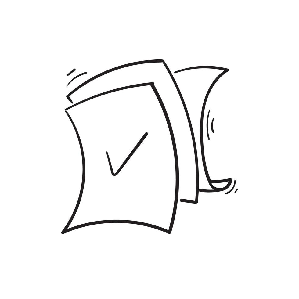 hand drawn paper document with check mark symbol vector