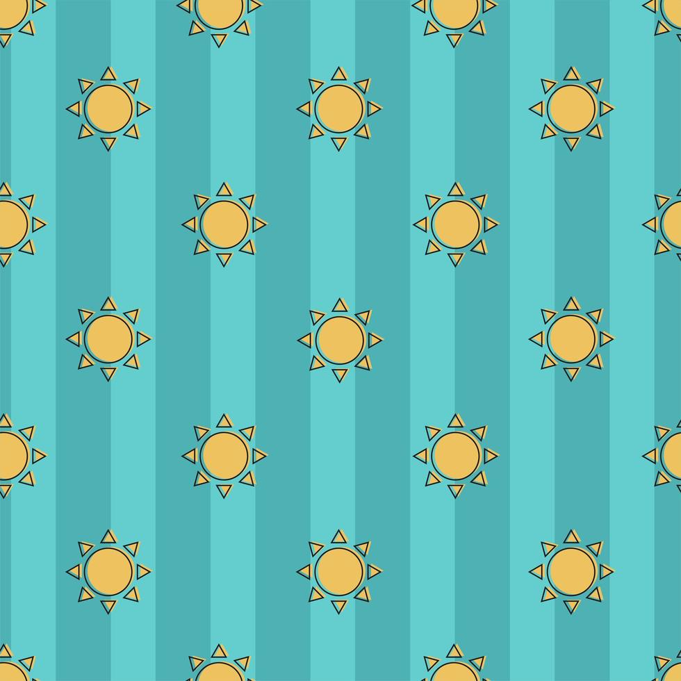 Beautiful seamless vector pattern of sun on a striped blue background.