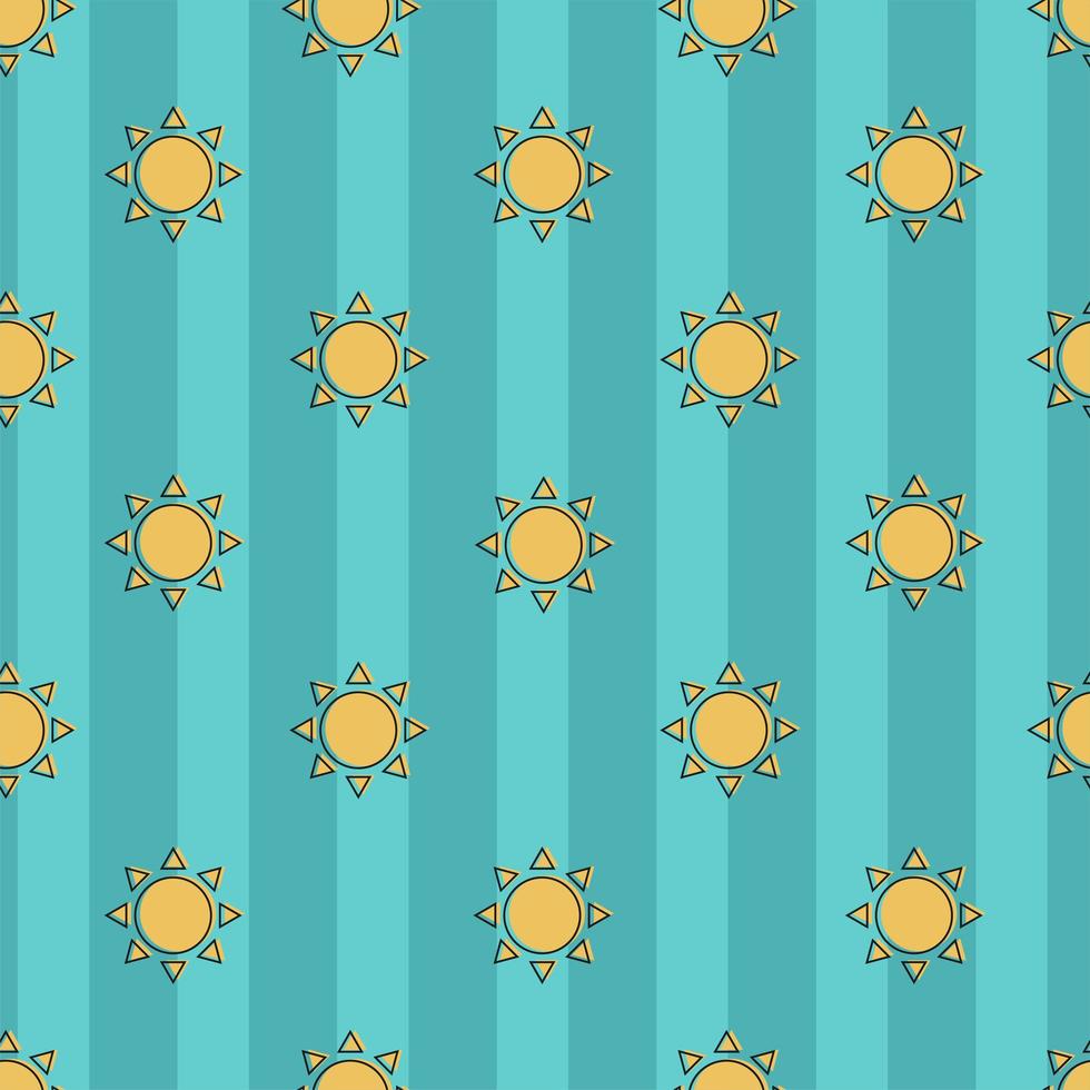 Beautiful seamless vector pattern of sun on a striped blue background.