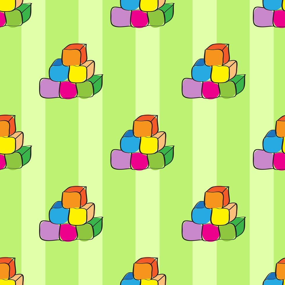 Multicolored cubes on green background, abstract seamless pattern vector