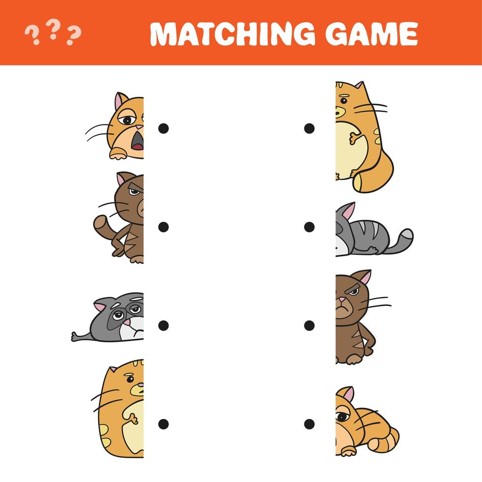 Cartoon Illustration of Educational Game of Matching Halves of Cat Characters vector