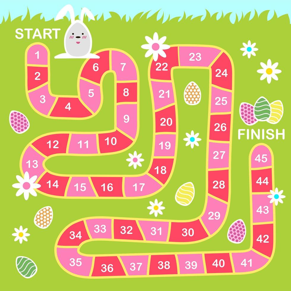 Vector cartoon style illustration of kids Easter board game with holiday symbols