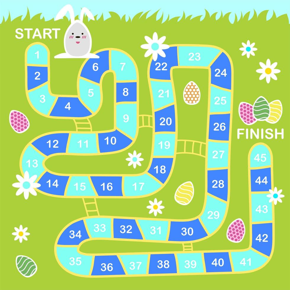 Vector cartoon style illustration of kids Easter board game with holiday symbols