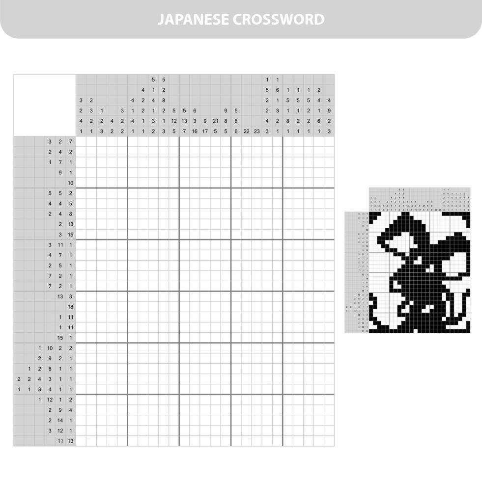 Mouse. Black and white japanese crossword with answer. Nonogram with answer vector