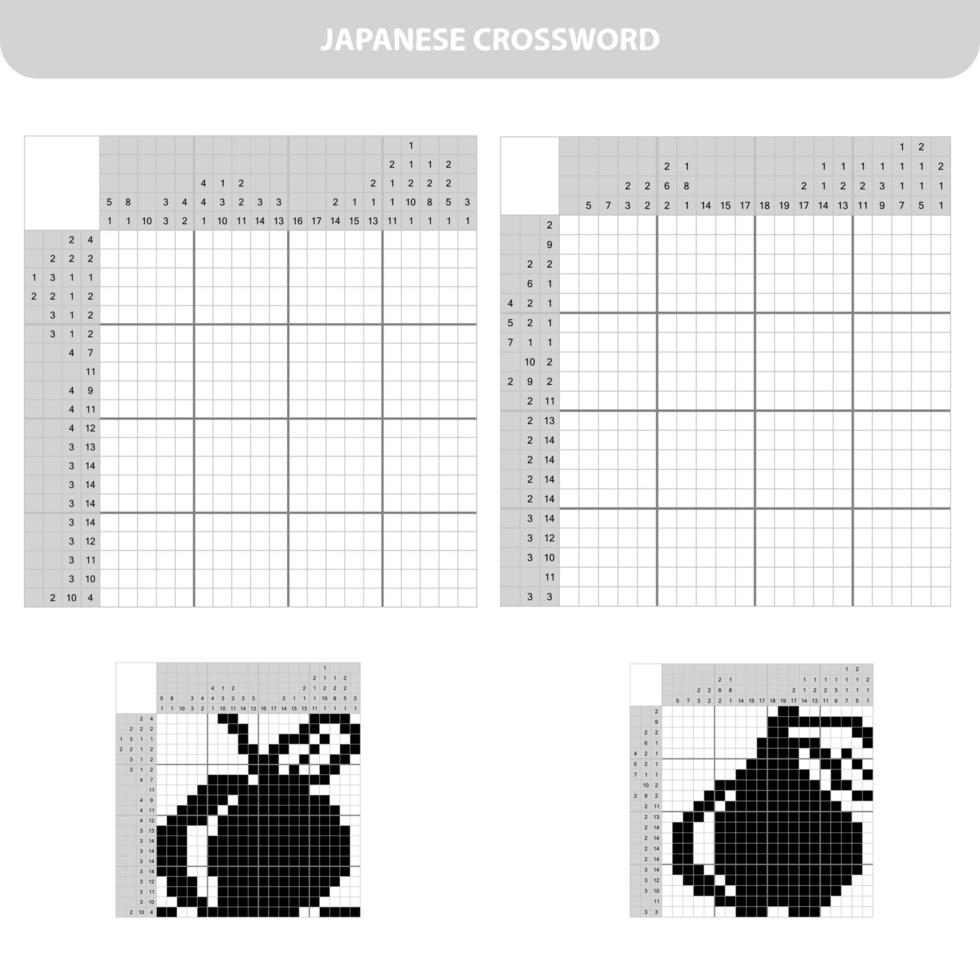 Game for Children Apple and Pear. Black and white japanese crossword with answer vector