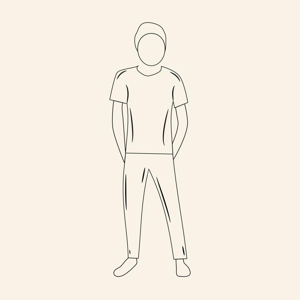 boceto de un hombre sosteniendo su cintura para un libro para colorear. Adecuado para que los niños aprendan a dibujar y colorear. vector