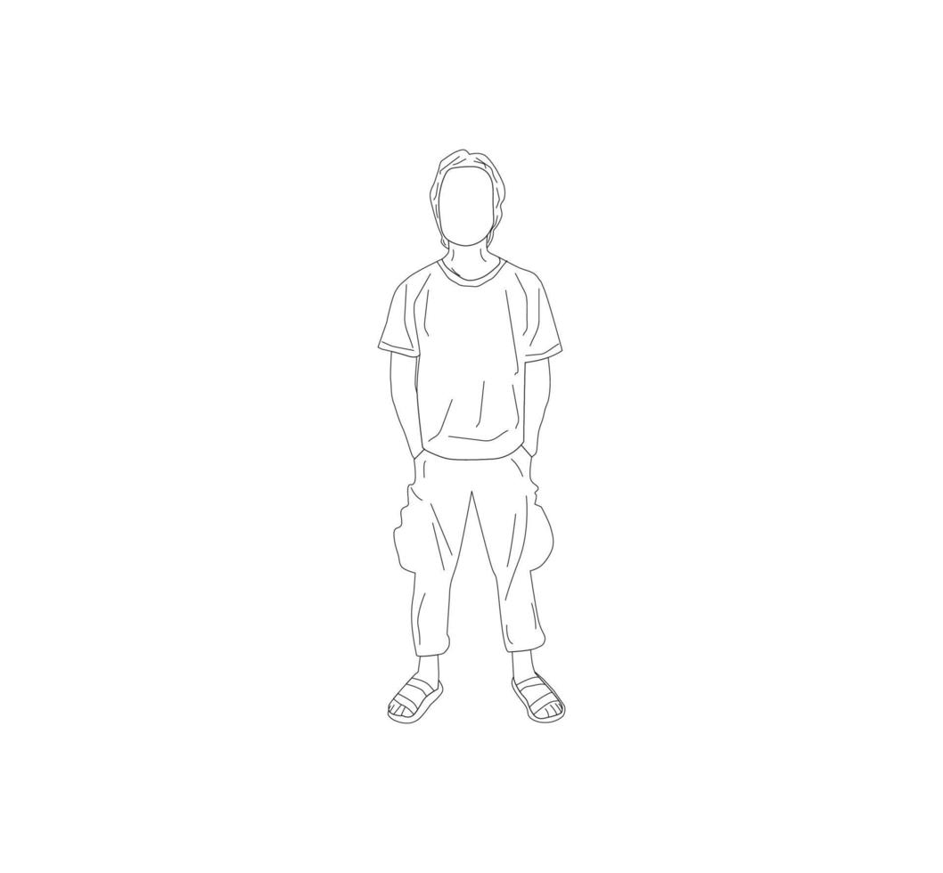 boceto de un hombre sosteniendo su cintura para un libro para colorear. Adecuado para que los niños aprendan a dibujar y colorear. vector