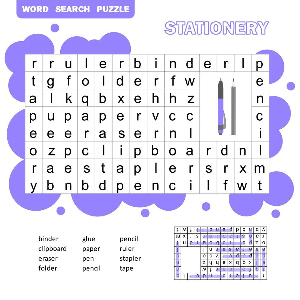 Crossword game for kids, word search puzzle with vocabulary andanswer vector