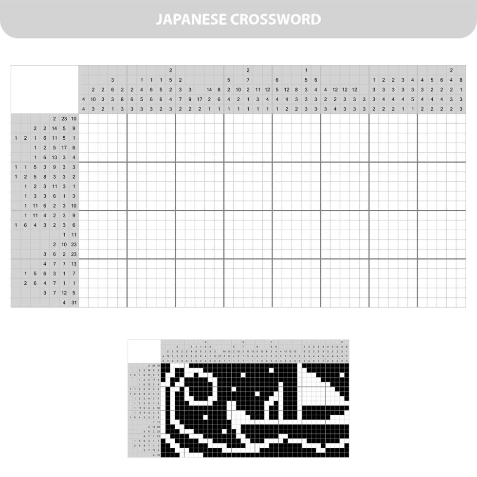 Ship. Black and white japanese crossword with answer. Nonogram with answer vector