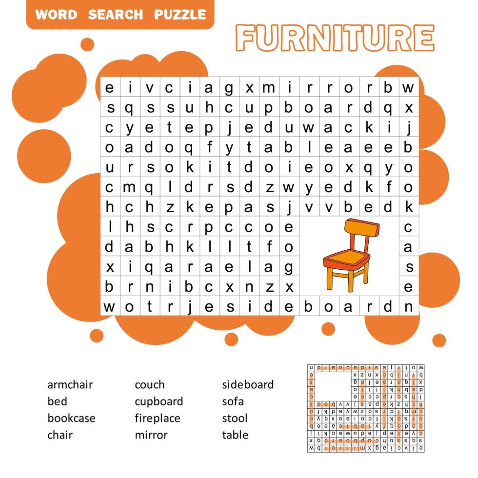 Crossword - Living room - learning English words vector