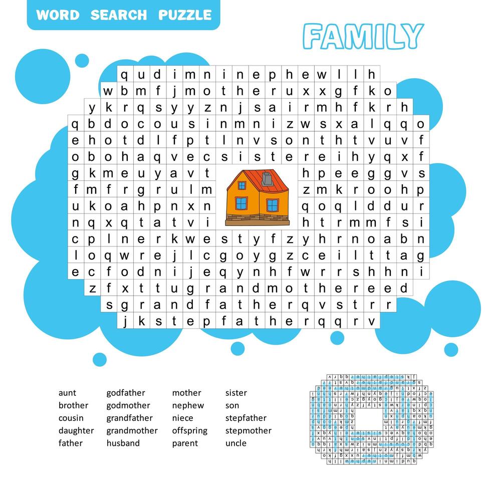 Puzzle and coloring activity page - word search puzzle - English vector