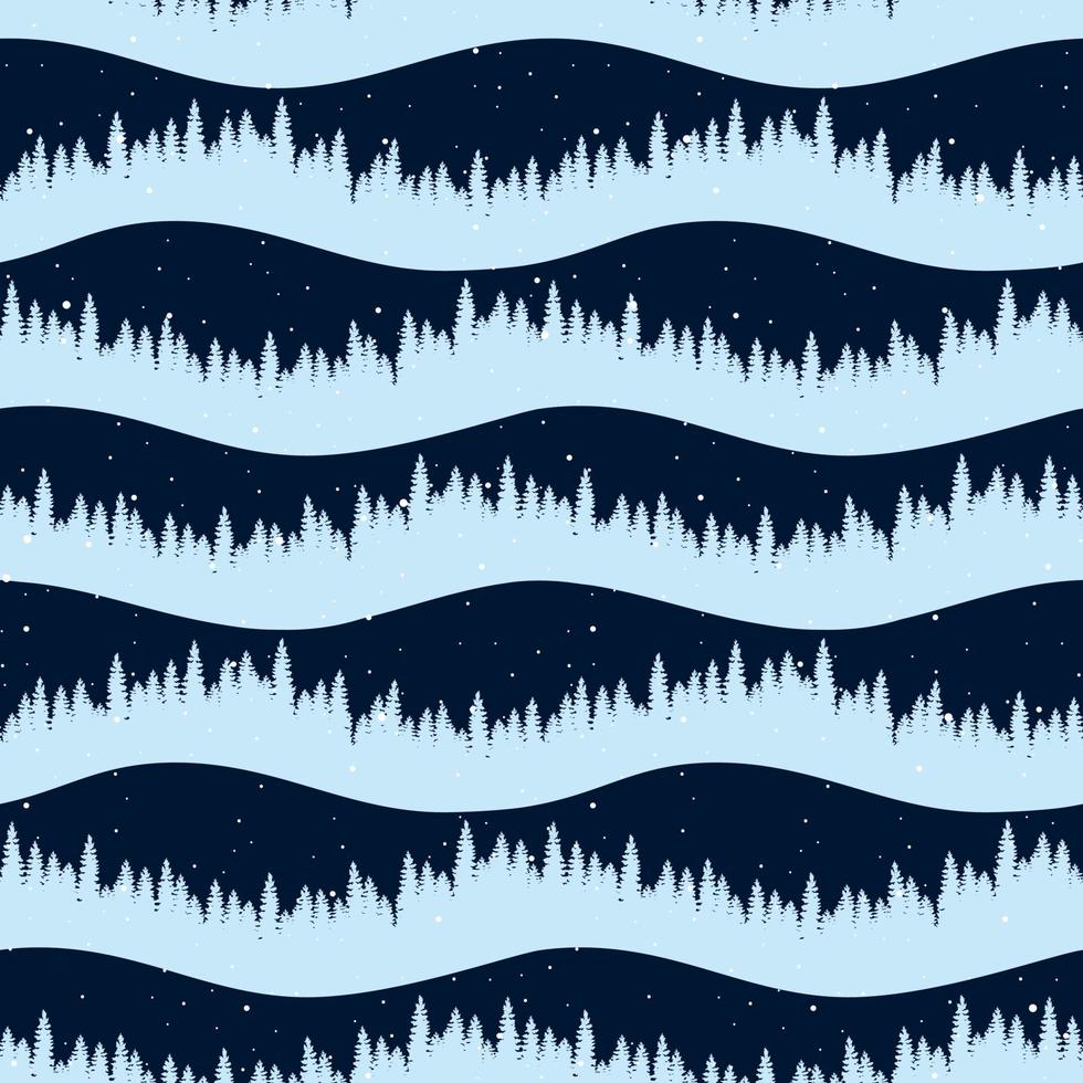 Seamless winter forest pattern. Print with Christmas trees and snowflakes. vector