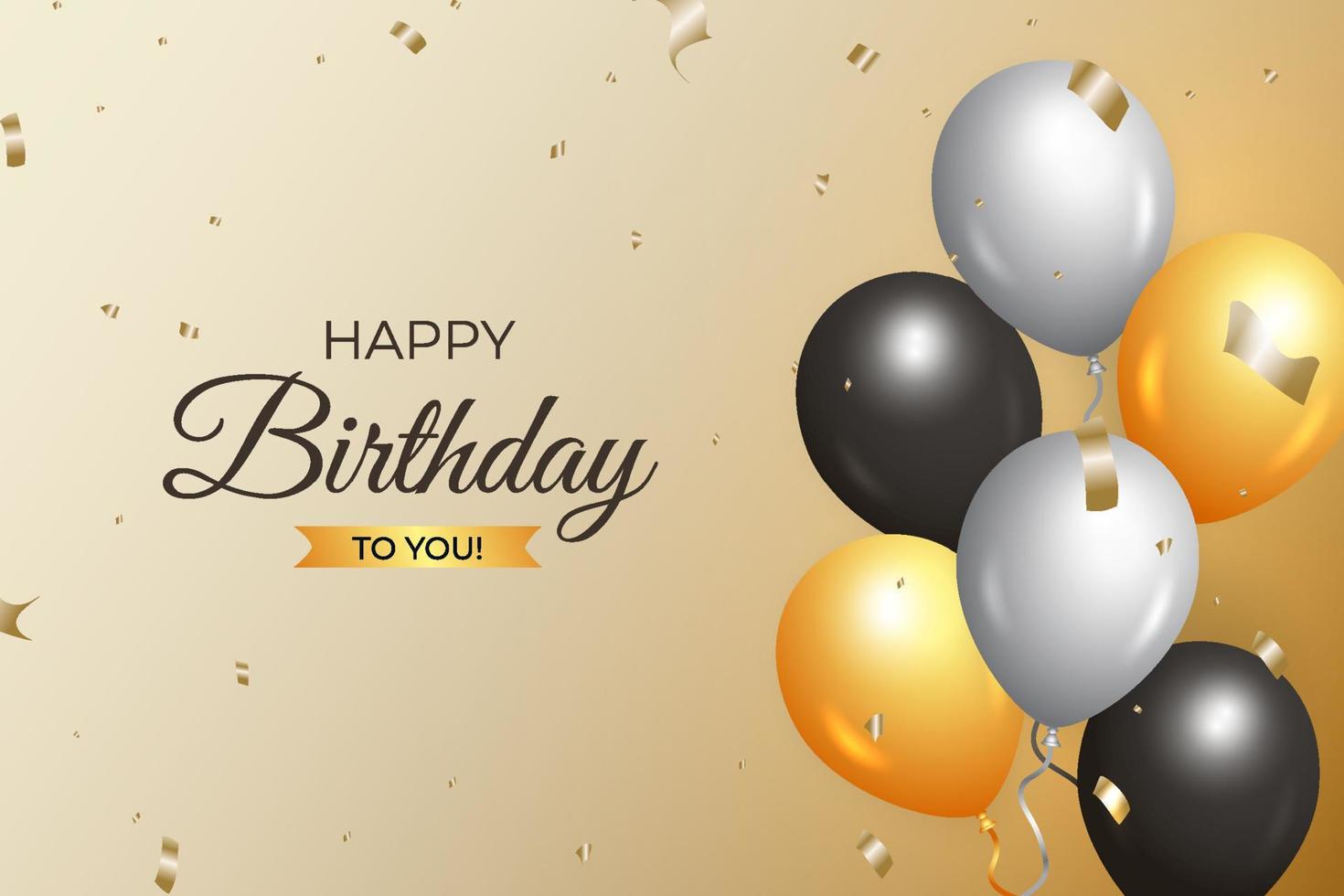 birthday social media post design, happy birthday to you with golden background gold and white and dark balloons, gold confetti vector