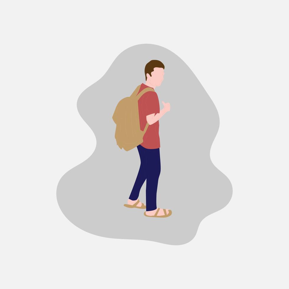 vector illustration of a man standing with a backpack. flat illustration. human flat illustration