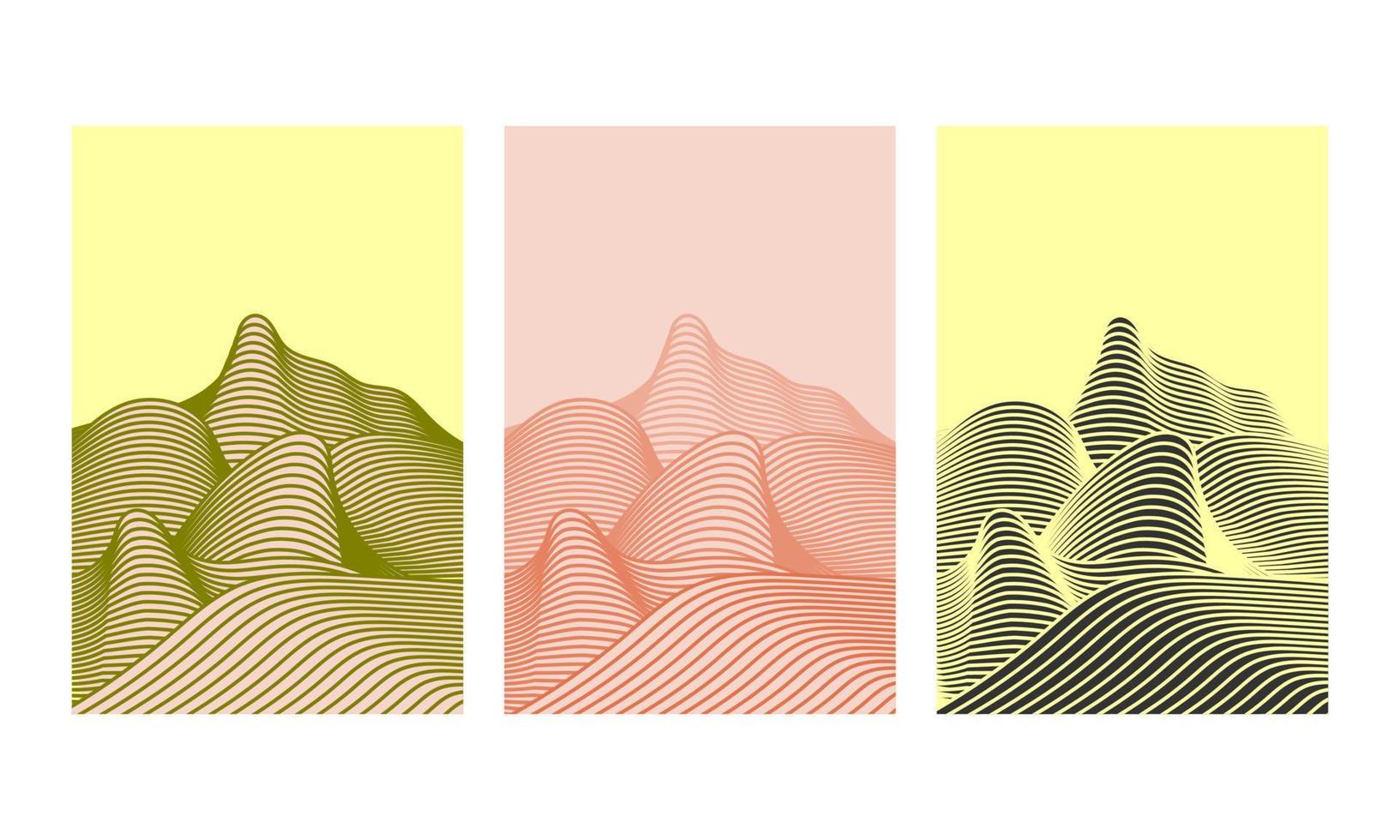 diseño de papel tapiz de paisaje con artes lineales de montaña, diseño de fondo de lujo para la portada, fondo de invitación, diseño de empaque, tela e impresión. ilustración vectorial. vector