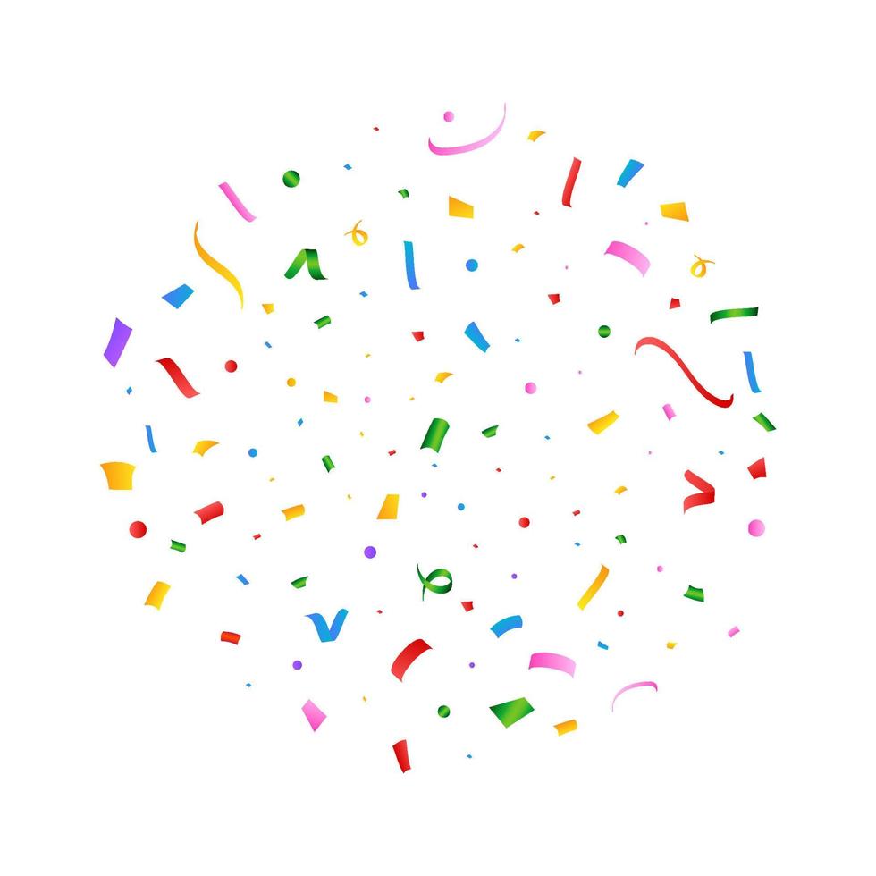 Realistic multicolor confetti vector illustration. Festival confetti and tinsel explosion background. Colorful confetti isolated on white background. Carnival elements. Birthday celebration.