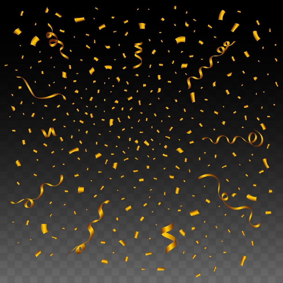 Confetti explosion vector for the festival background. Golden party ribbon and confetti burst. Golden confetti blast isolated on transparent background. Carnival element. Birthday celebration.