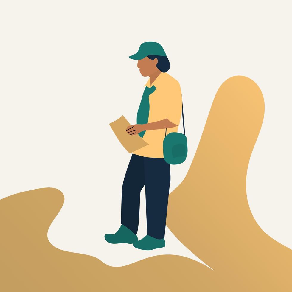 vector of a man standing holding a piece of paper. flat illustration