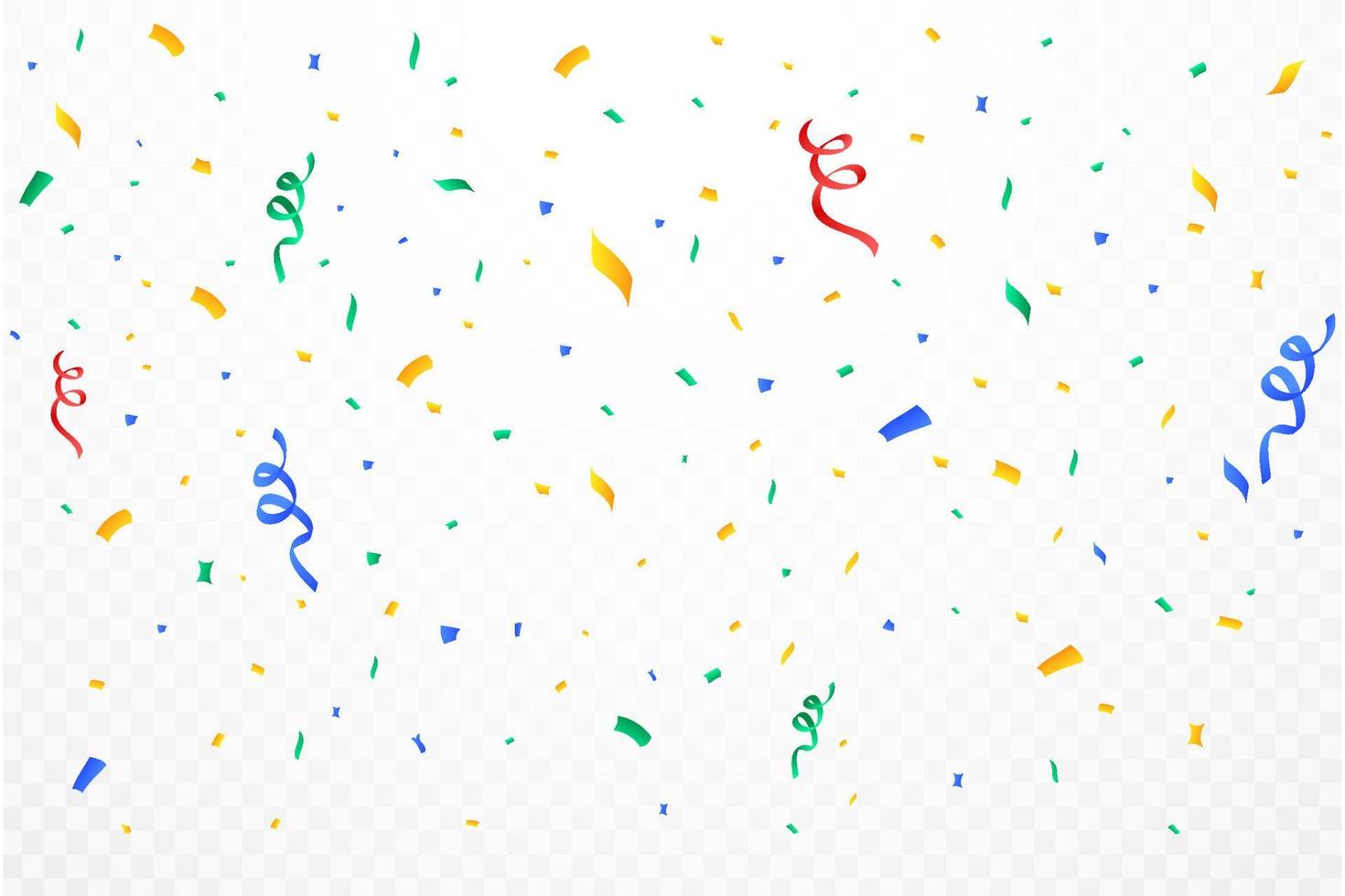 Realistic confetti background vector. Multicolor celebration confetti ribbon falling illustration. Colorful bright confetti isolated on transparent background. Festival elements. Birthday celebration. vector