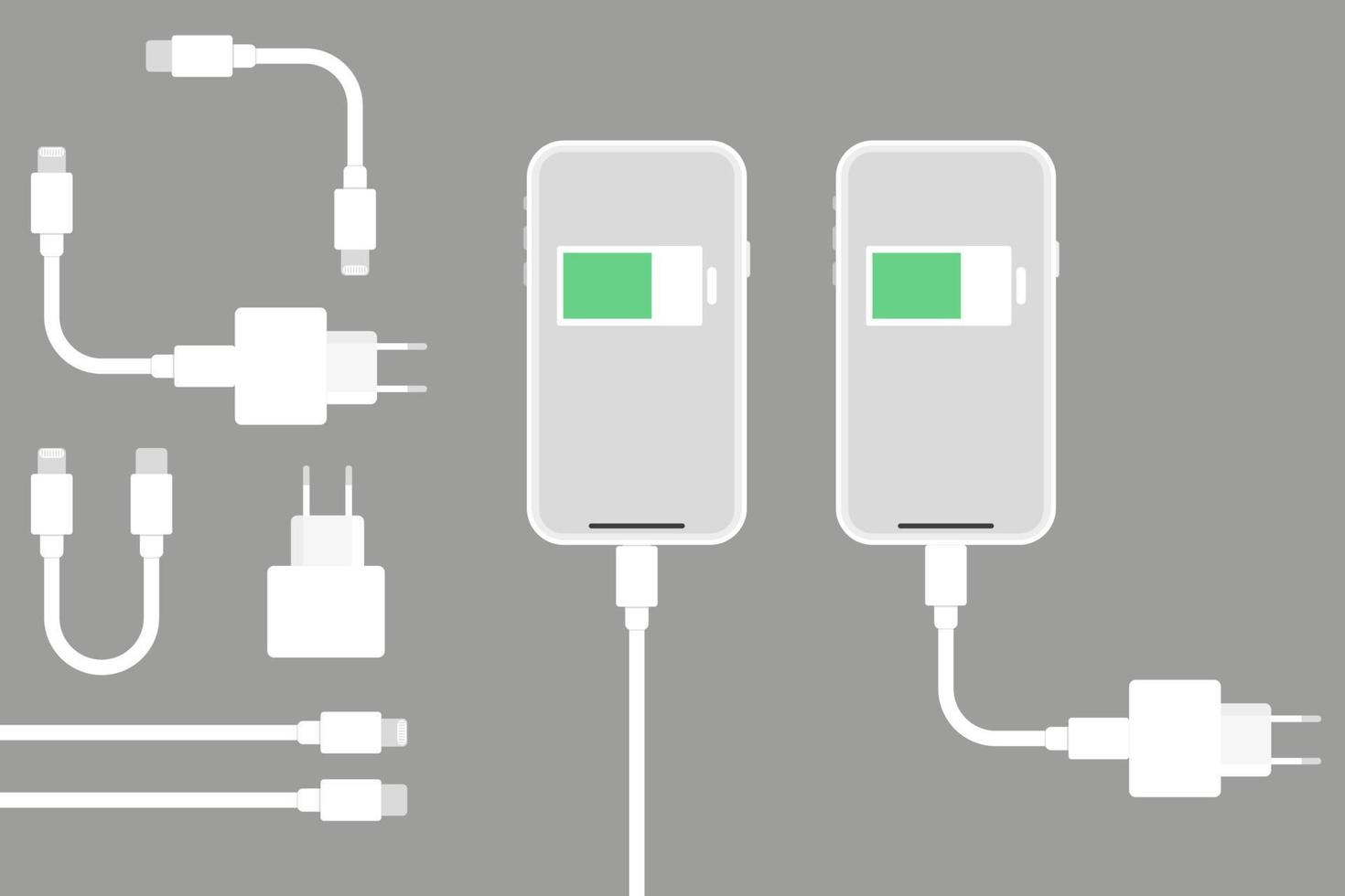 conjunto de iconos de cargador. cargando el teléfono inteligente. vector en diseño plano