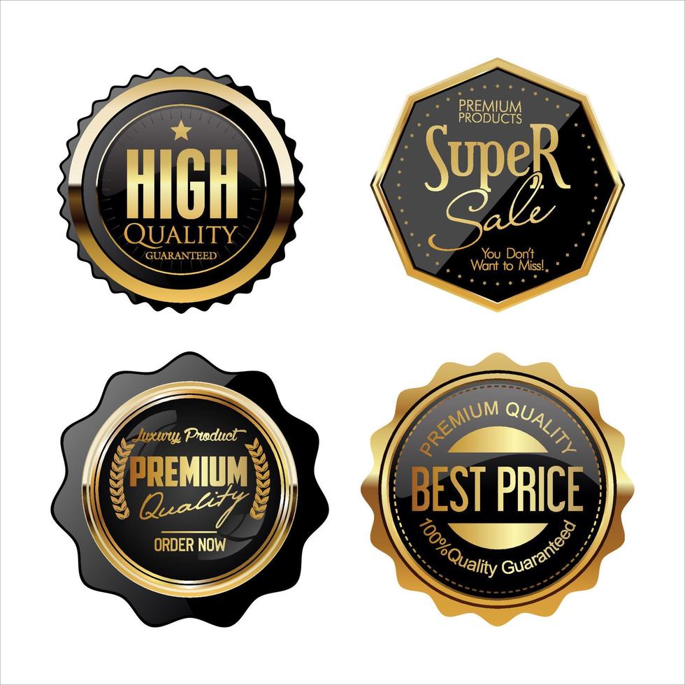 Collection of golden badges and labels vector