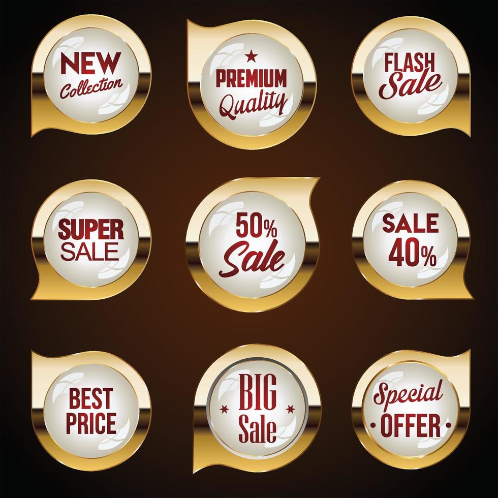 Sale or discount golden labels special offer price tag collection vector
