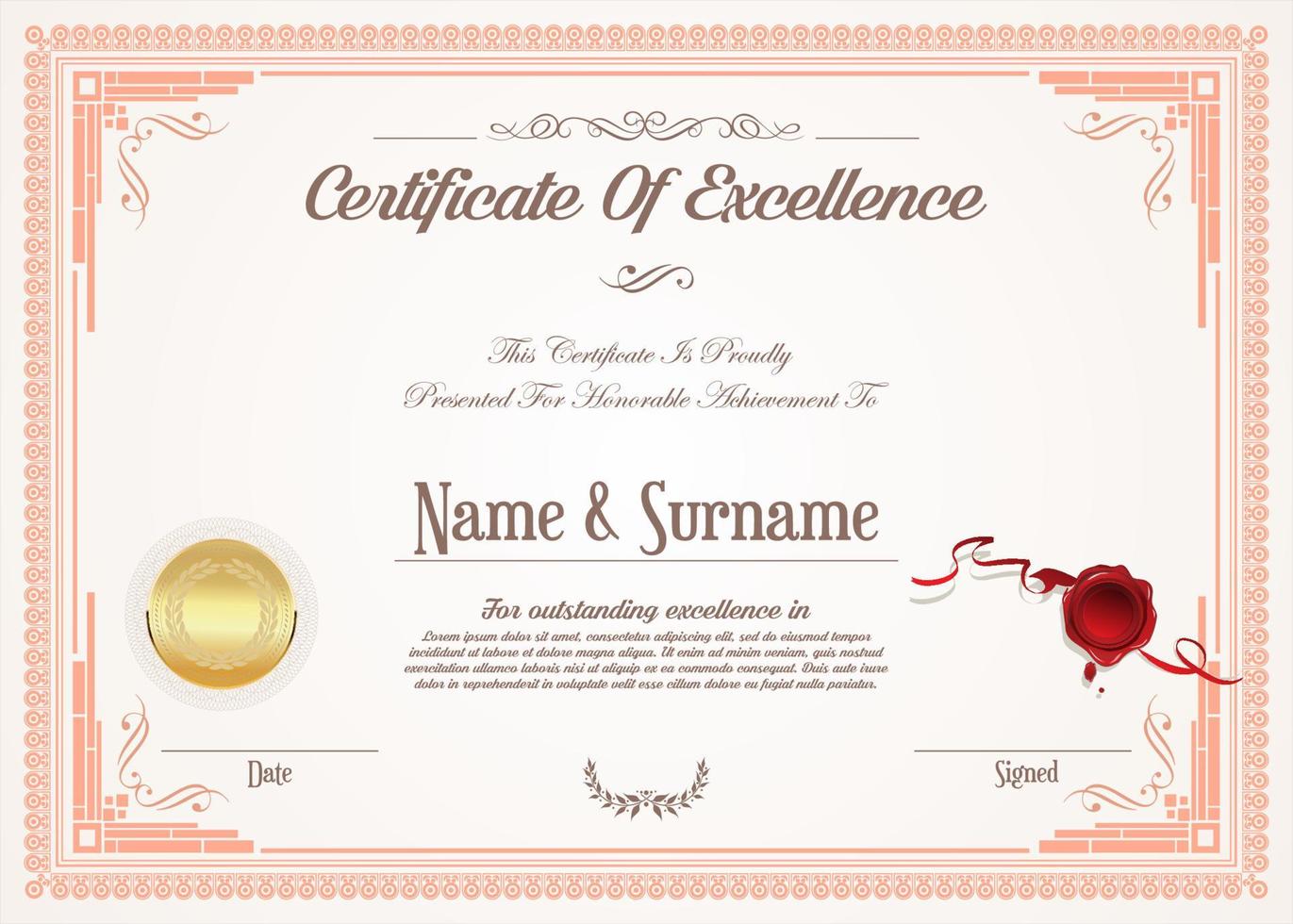Certificate or diploma retro vintage design template vector