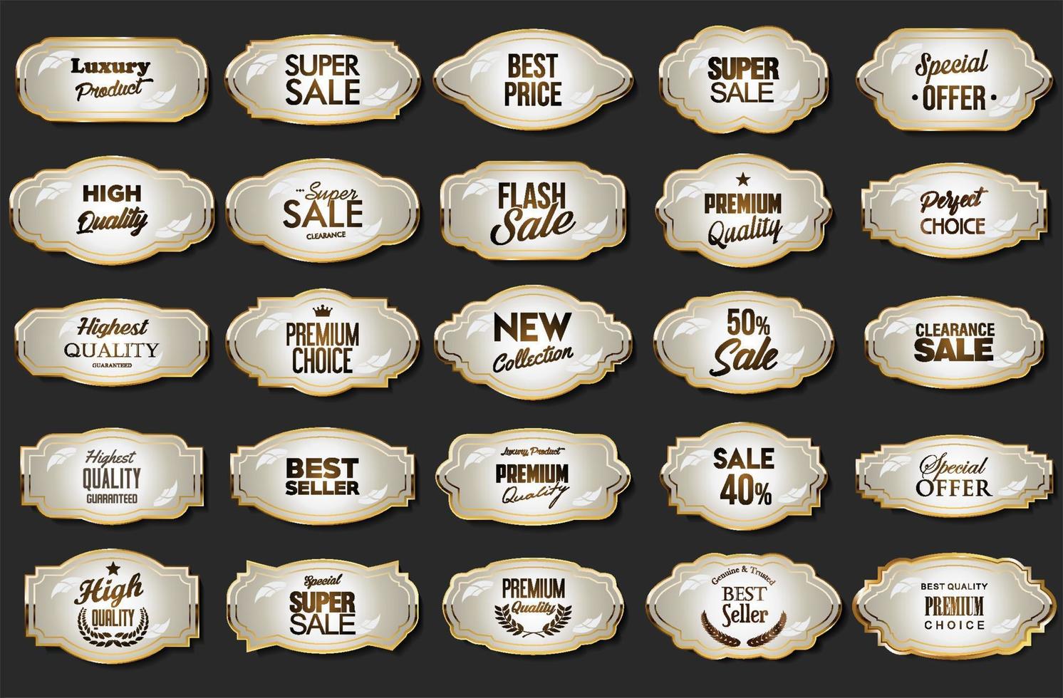 Decorative vintage gold and white frame and retro badge old ornate labels collection vector