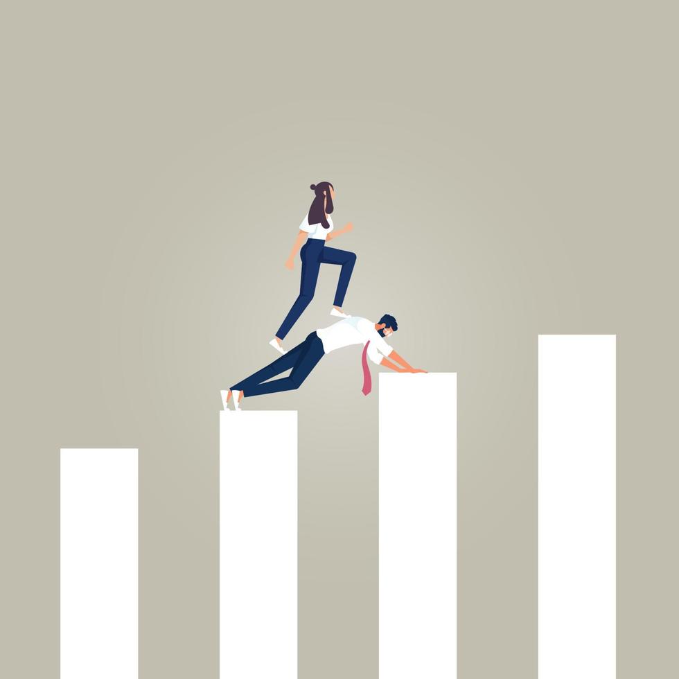 Human Bridge, businessman go over bridge of people, help, support and teamwork vector