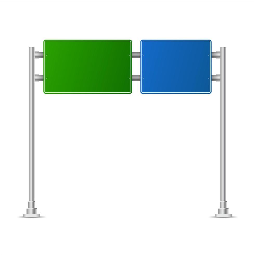 Realistic green and blue street and road signs. City illustration vector. Street traffic sign mockup isolated, signboard or signpost direction mock up image 18 vector