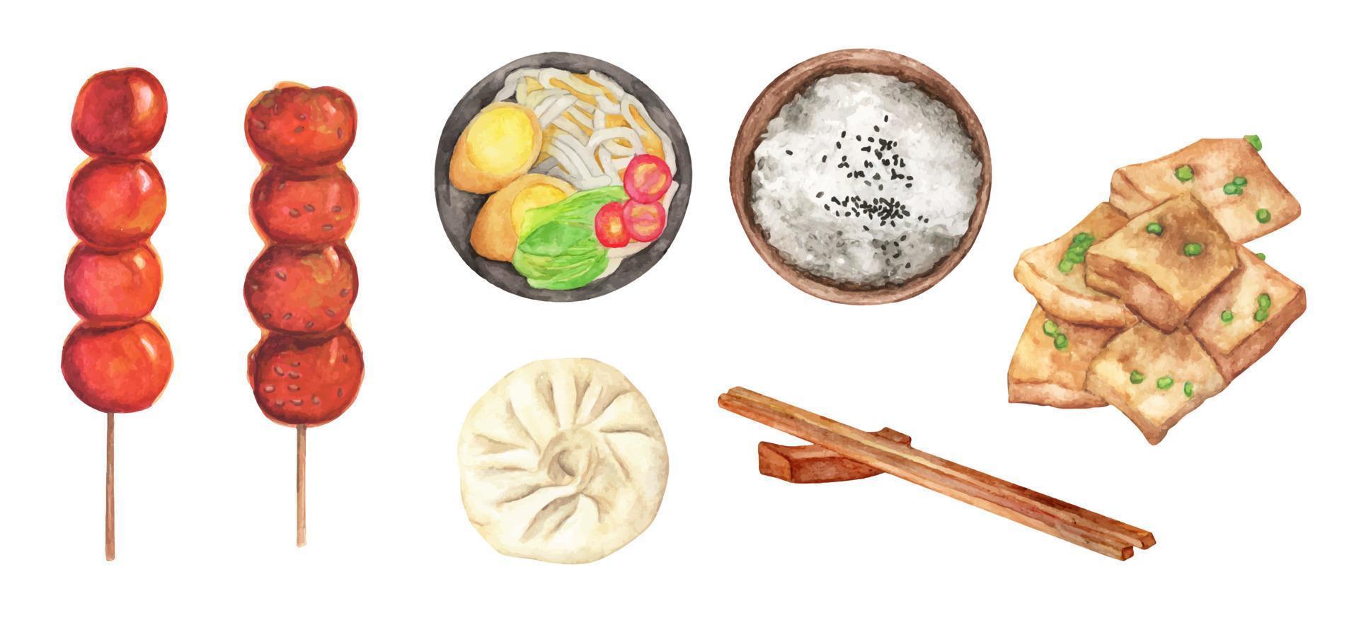Asian food for festival. Watercolor illustration. vector