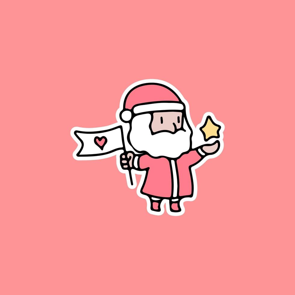 cute Santa holding star and flag celebrate Christmas. cartoon for sticker. vector