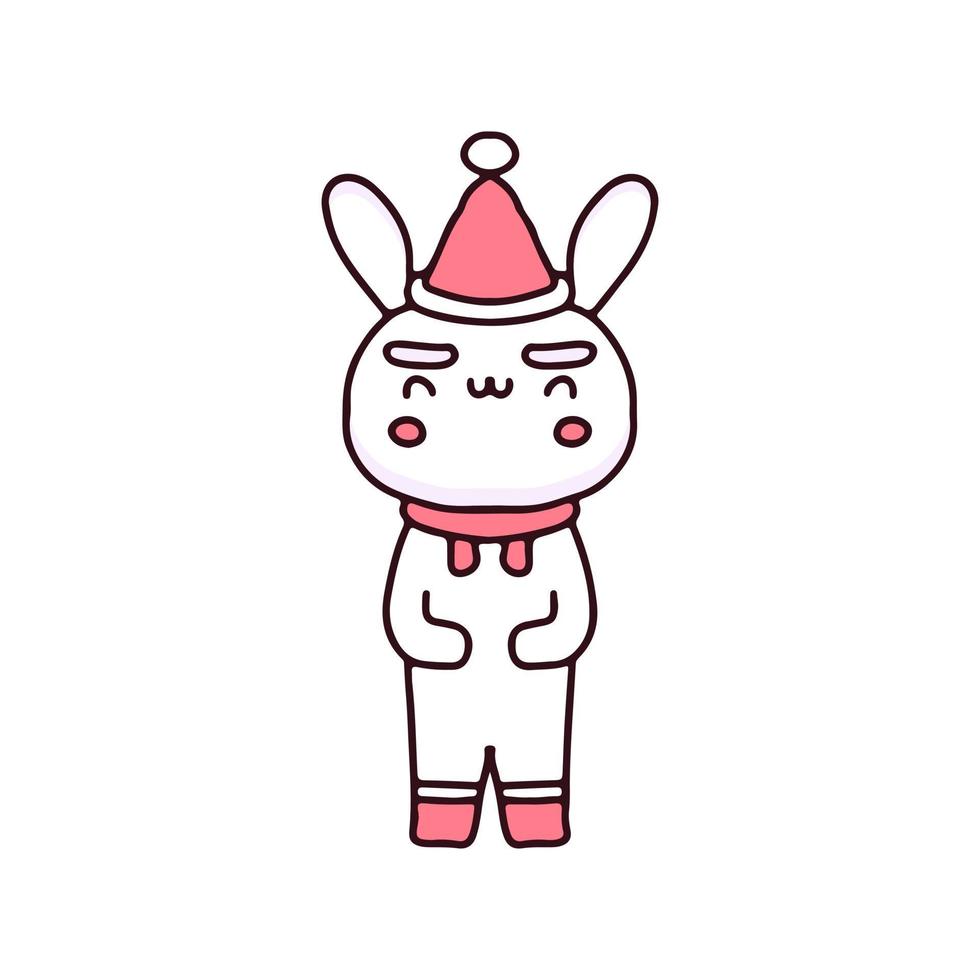 cute bunny celebrate Christmas. cartoon for sticker. vector