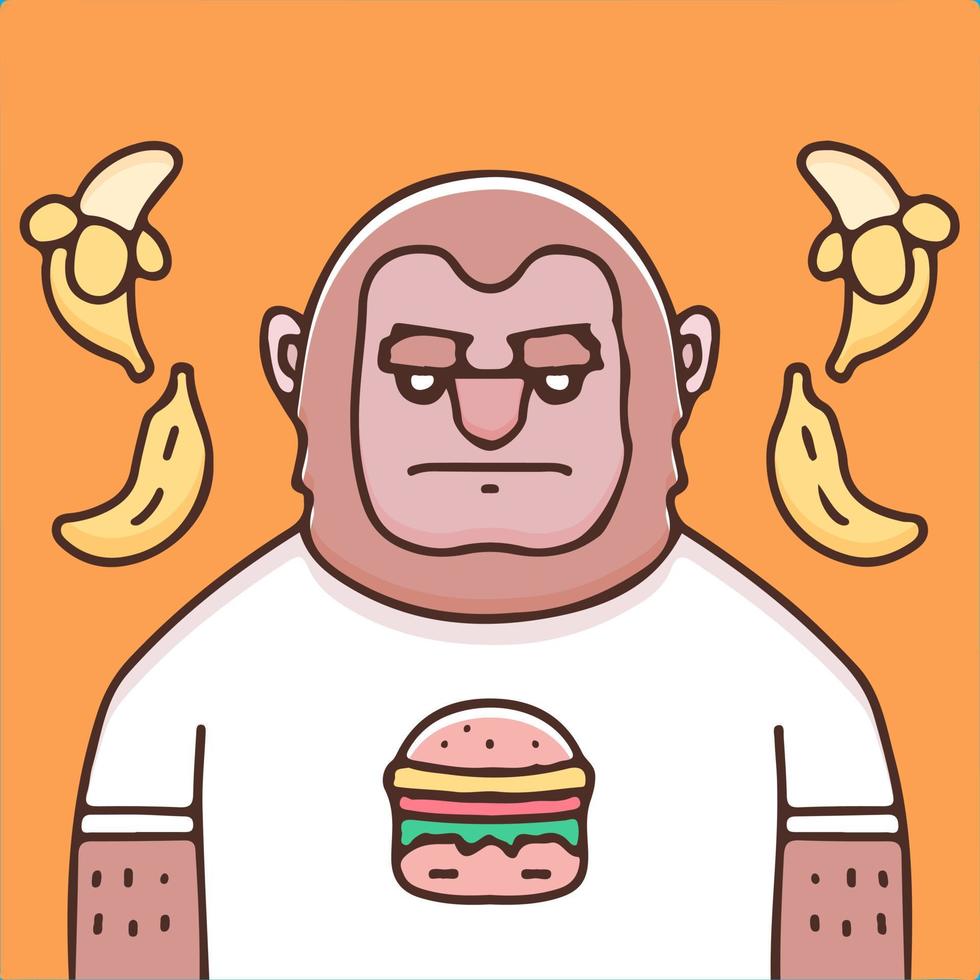 Bored monkey with burger and banana illustration. Vector graphics for t-shirt prints and other uses.