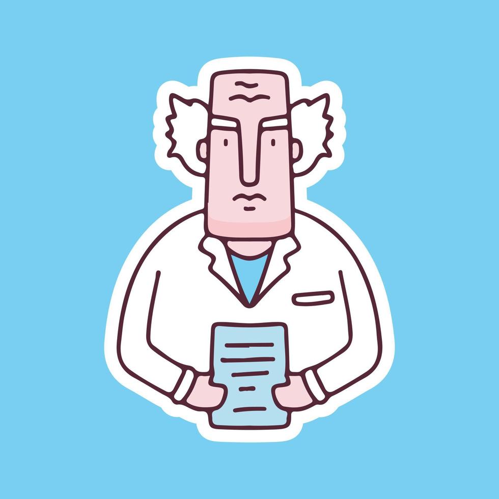 Old man professor holding document illustration. Vector graphics for merch prints and other uses.