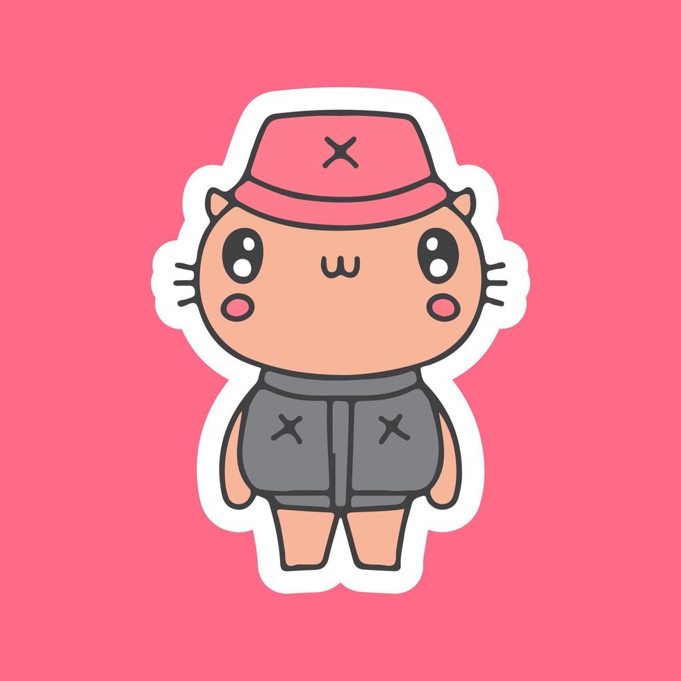 Hype cat in bucket hat and vest illustration. Vector graphics for t-shirt prints and other uses.