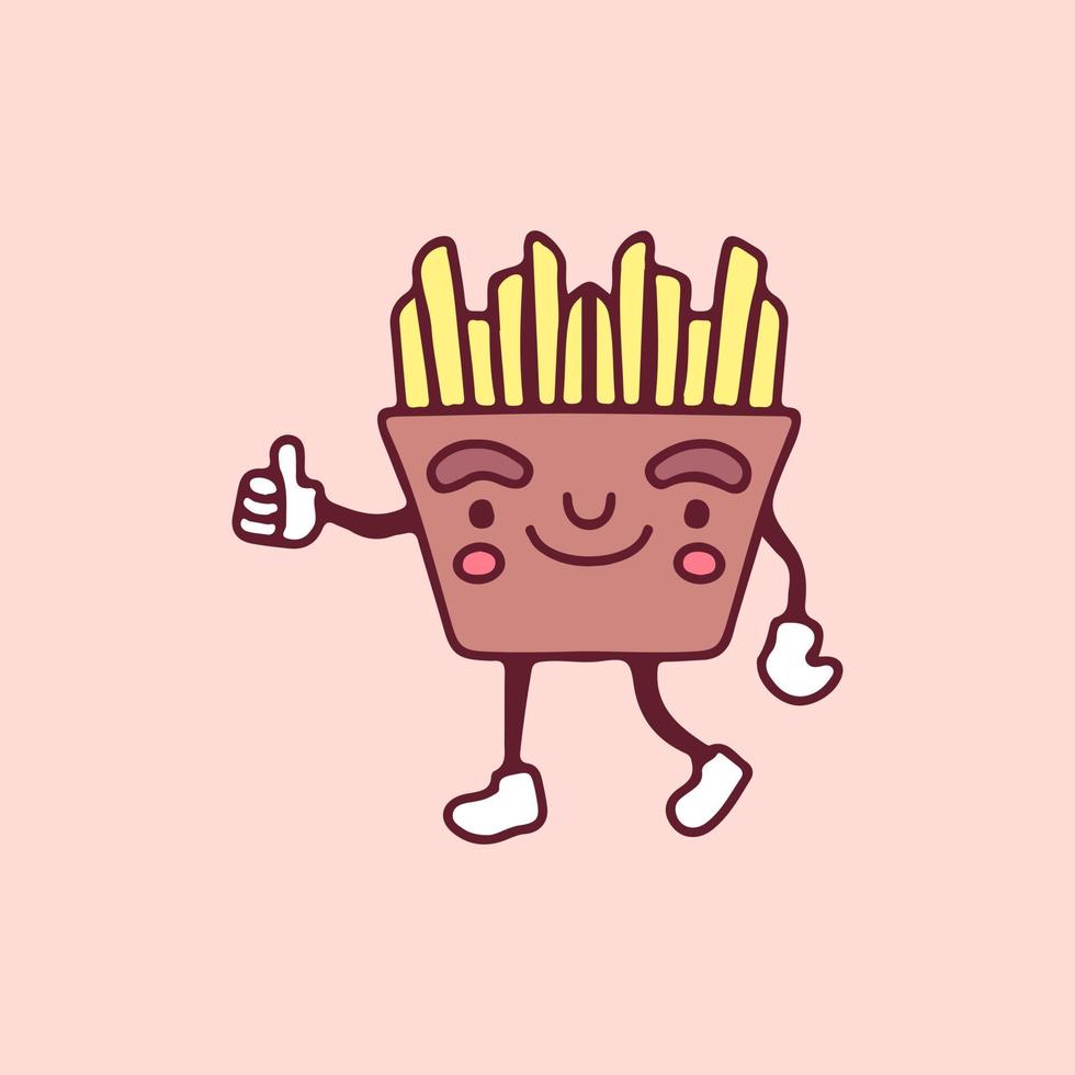 Mascota de papas fritas con ilustración de gesto de pulgar arriba. gráficos vectoriales para estampados de camisetas y otros usos. vector