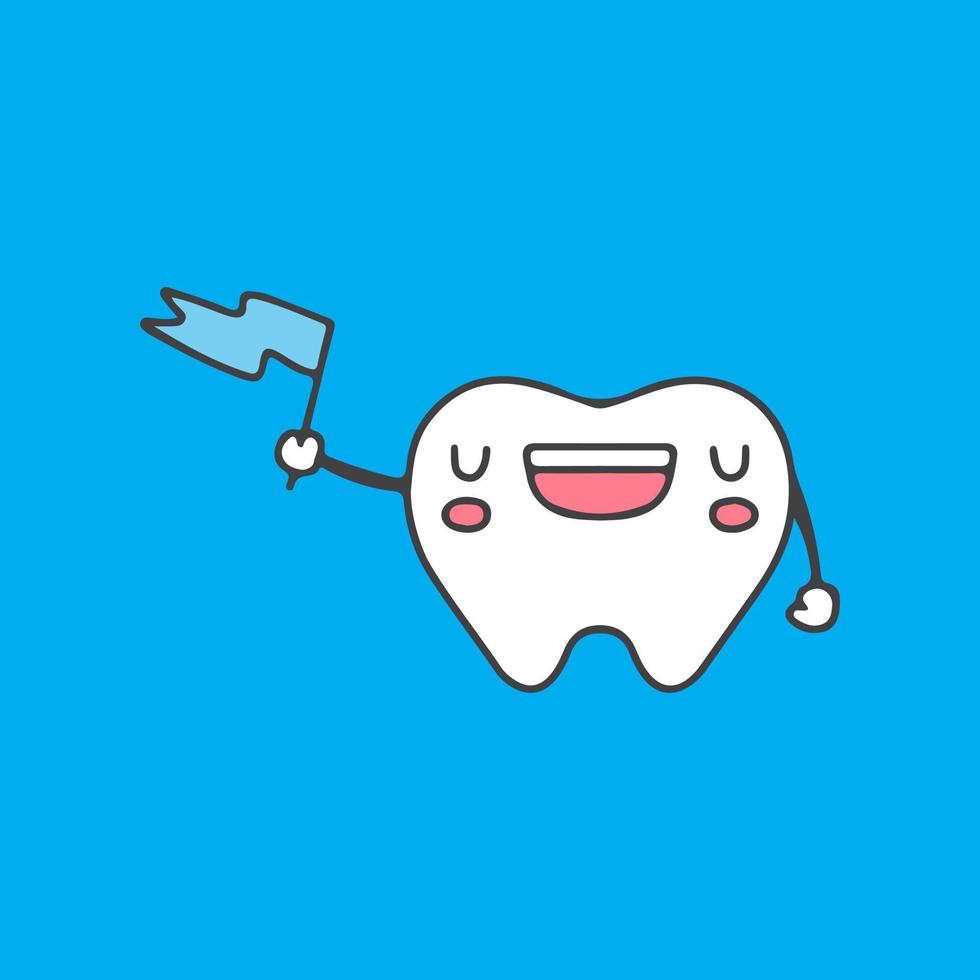 Funny Teeth mascot holding Flag illustration. Vector graphics for sticker prints and other uses.