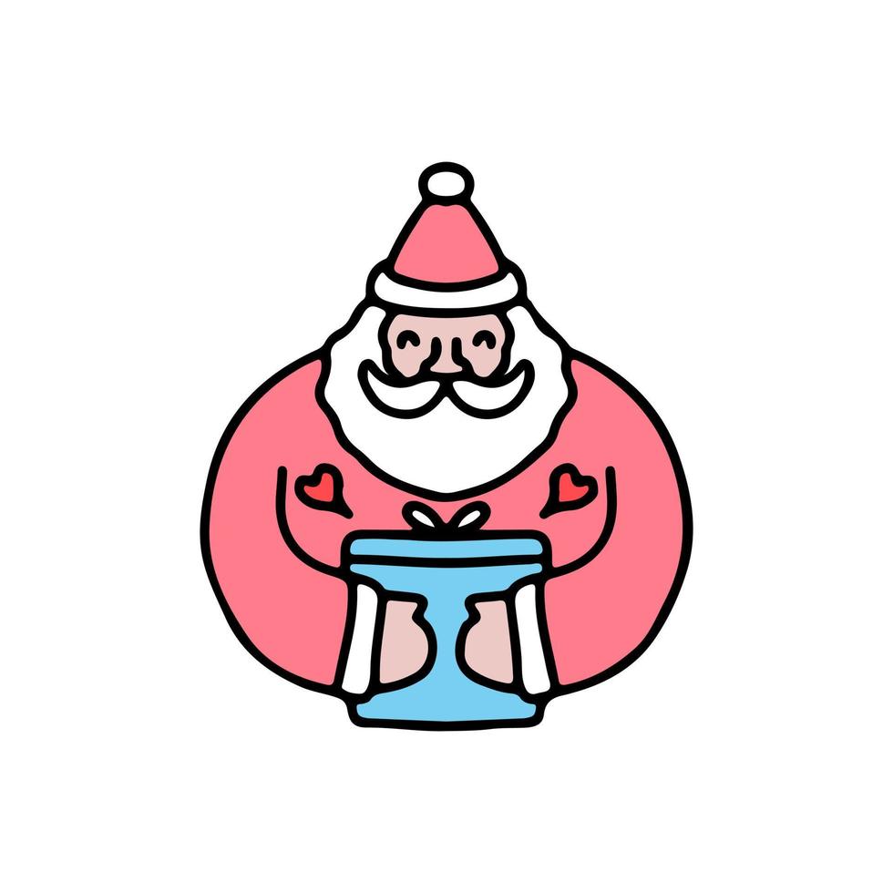 cute santa holding gift box celebrate Christmas. cartoon for sticker. vector