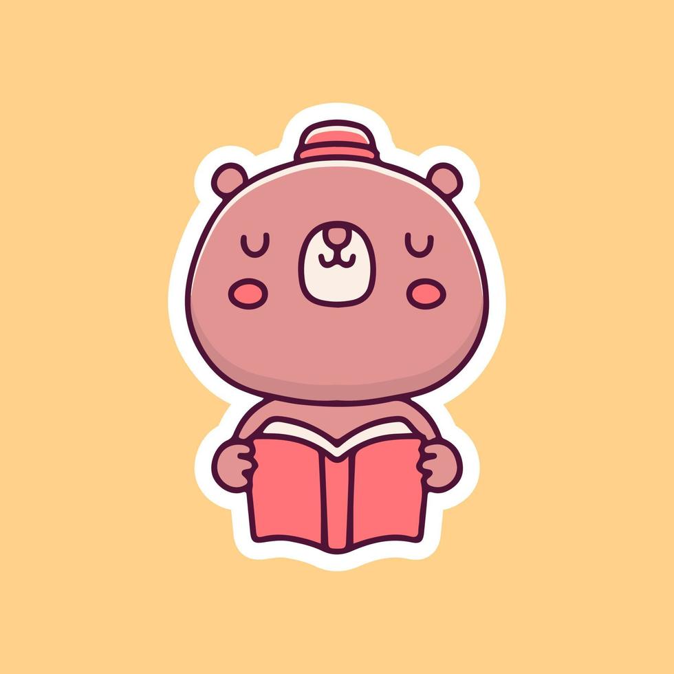 Kawaii bear reading a book illustration. Vector graphics for t-shirt prints and other uses.