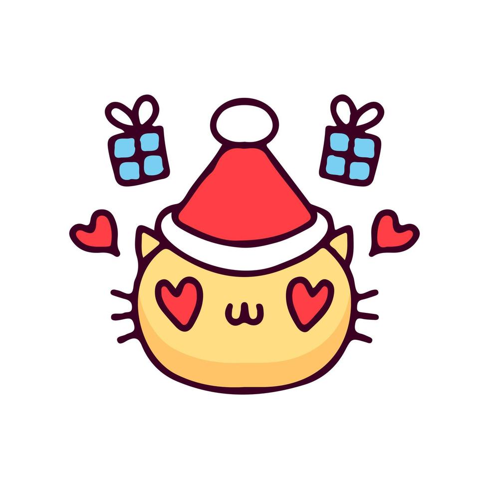 Cat wear Santa hat with Christmas gift illustration. Vector graphics for t-shirt prints and other uses.