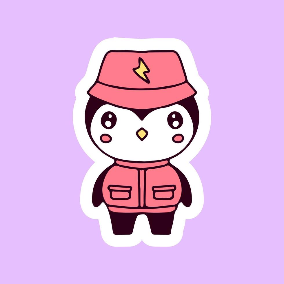 Cool penguin wearing bucket hat and vest illustration. Vector graphics for t-shirt prints and other uses.
