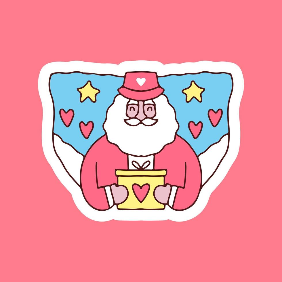 Papá Noel de moda con sombrero de cubo con ilustración de cajas de regalo. gráficos vectoriales para estampados de camisetas y otros usos. vector