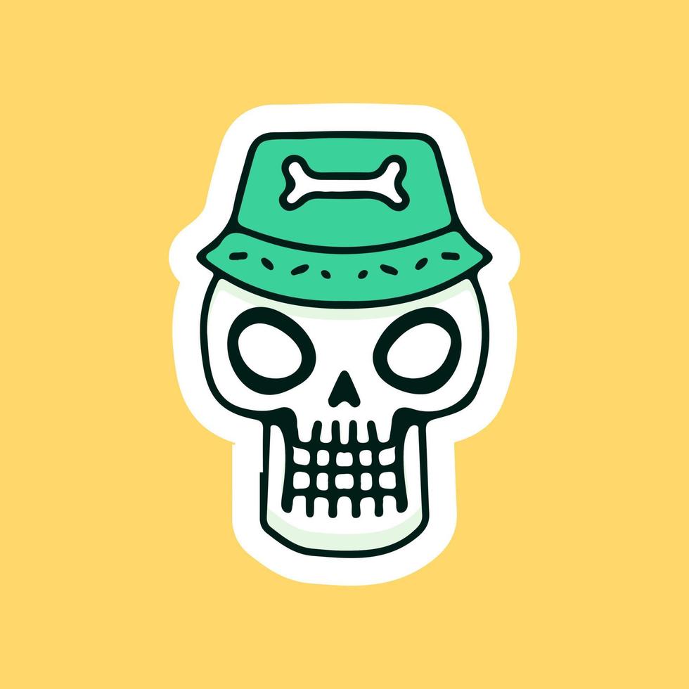 Cool skull head with bucket hat illustration. Vector graphics for t-shirt prints and other uses.